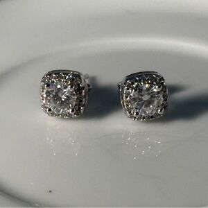 1ct Cushion Cut Moissanite Womens Earrings White Gold Plated Stud Earrings
